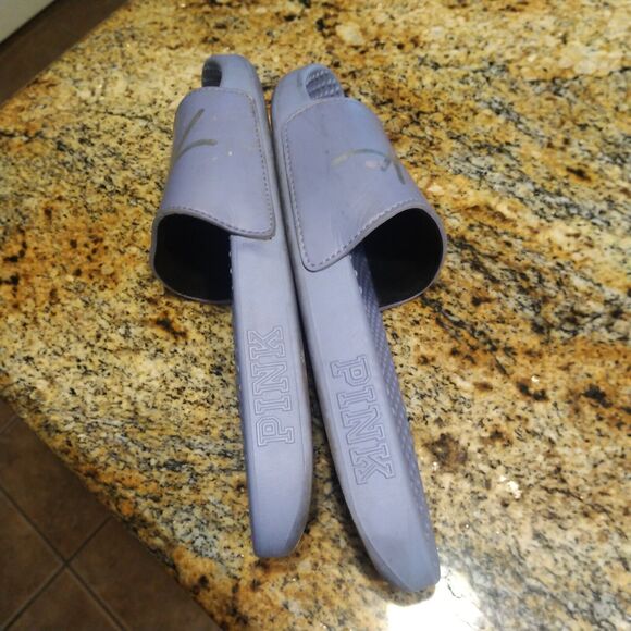 Victoria's Secret Pink Bling Logo Strap Slides Sandals Dusty Periwinkle Sz 9.5 - Picture 7 of 11